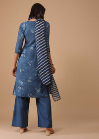 Cobalt Blue Bandhani Printed Cotton Palazzo Suit With Embroidery