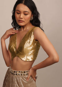 Bright Gold Sleeveless Blouse In Gold Brocade With Silver And Golden Weave