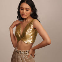 Bright Gold Sleeveless Blouse In Gold Brocade With Silver And Golden Weave