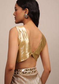 Bright Gold Sleeveless Blouse In Gold Brocade With Silver And Golden Weave