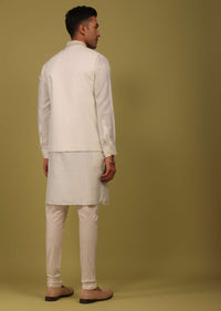 Pearl White Art Silk Bandi Jacket Set In Threadwork