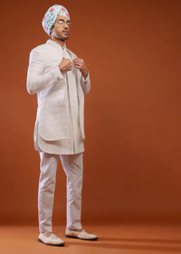 Daisy White Embroidered Sherwani Set In Suiting Fabric