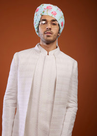 Daisy White Embroidered Sherwani Set In Suiting Fabric