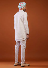 Daisy White Embroidered Sherwani Set In Suiting Fabric