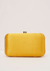 Marigold Yellow Floral Clutch On Silk Fabric