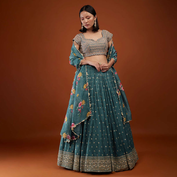 Airforce Blue Lehenga With Embroidery