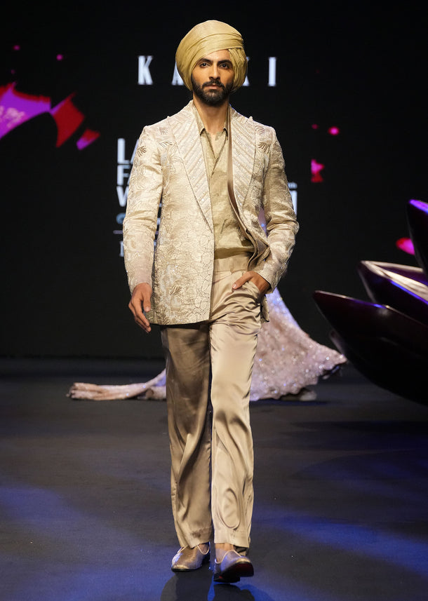 Bronze Banarasi Brocade Fusion Tuxedo Suit