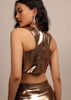 Bronze Brown Sleeveless Blouse in Lycra With Round Neckline