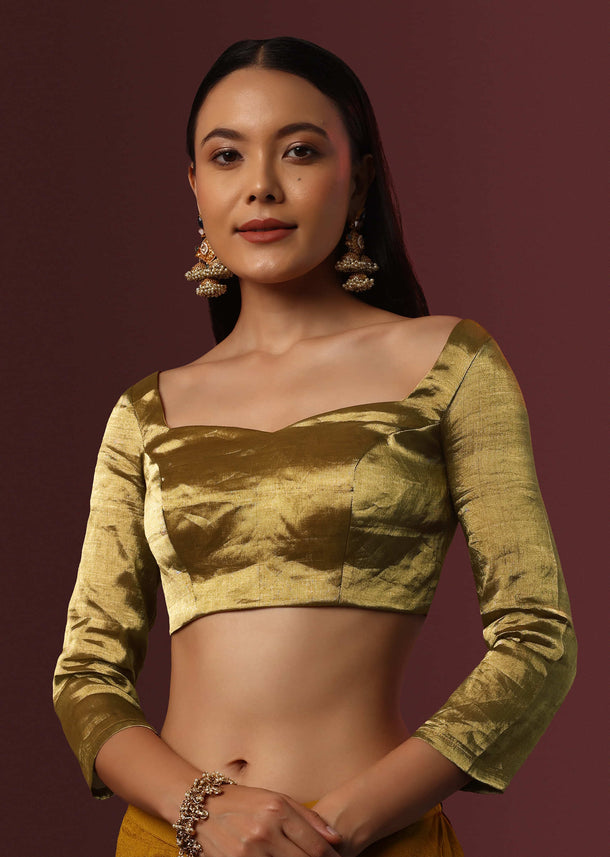 Bronze Gold Blouse With Sweetheart Neckline