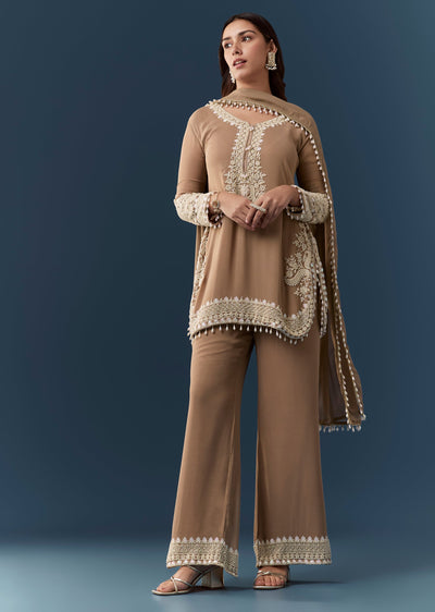 Brown Moti Embellished Kurta Set