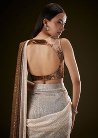 Brown Ombre Sequence Ready To Wear Saree With Velvet Blouse