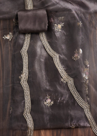 Brown Organza Floral Suit