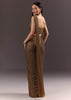Brown Pre Stitched Crystal Embroidered Saree