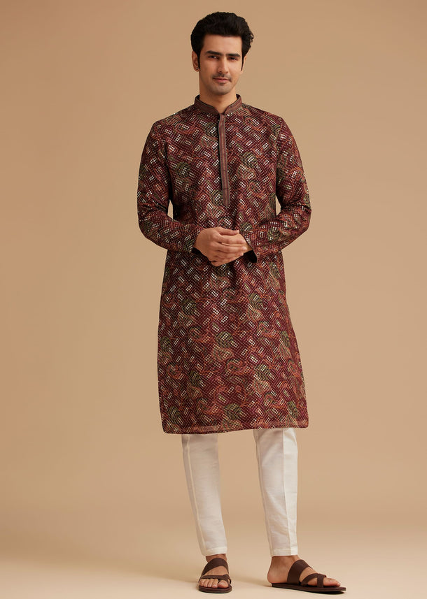 Brown Printed Kurta Set