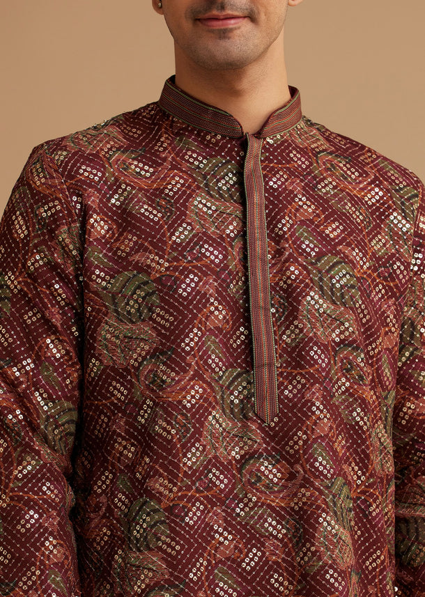 Brown Printed Kurta Set