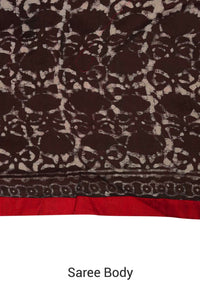 Brown and cream saree in jaal print only on Kalki