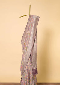 Brown Banarasi Khaddi Saree With Rangkat Floral Jaal Work