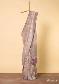 Brown Banarasi Khaddi Saree With Rangkat Floral Jaal Work