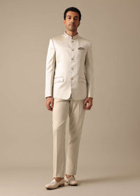 Beige Bandhgala Jodhpuri Pant Set With Embroidered Detail