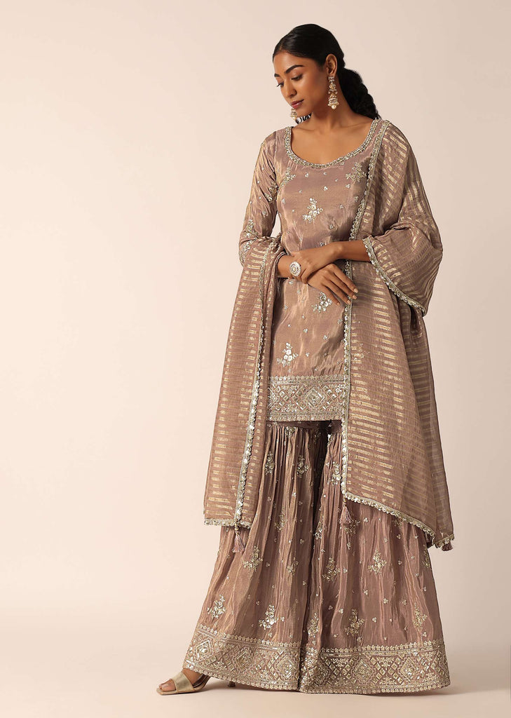 Brown Chanderi Kurta Sharara Set