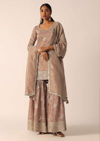 Brown Chanderi Kurta Sharara Set