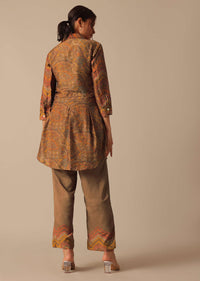 Brown Chanderi Printed co ord set