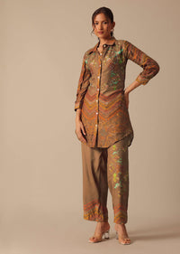 Brown Chanderi Printed co ord set