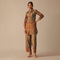 Brown Chanderi Printed co ord set