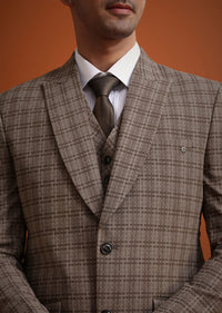 Brown Checkered Tuxedo And Pant Set