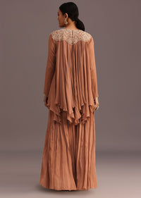 Brown Embroidered Kurti Palazzo Set