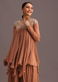 Brown Embroidered Kurti Palazzo Set