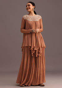 Brown Embroidered Kurti Palazzo Set