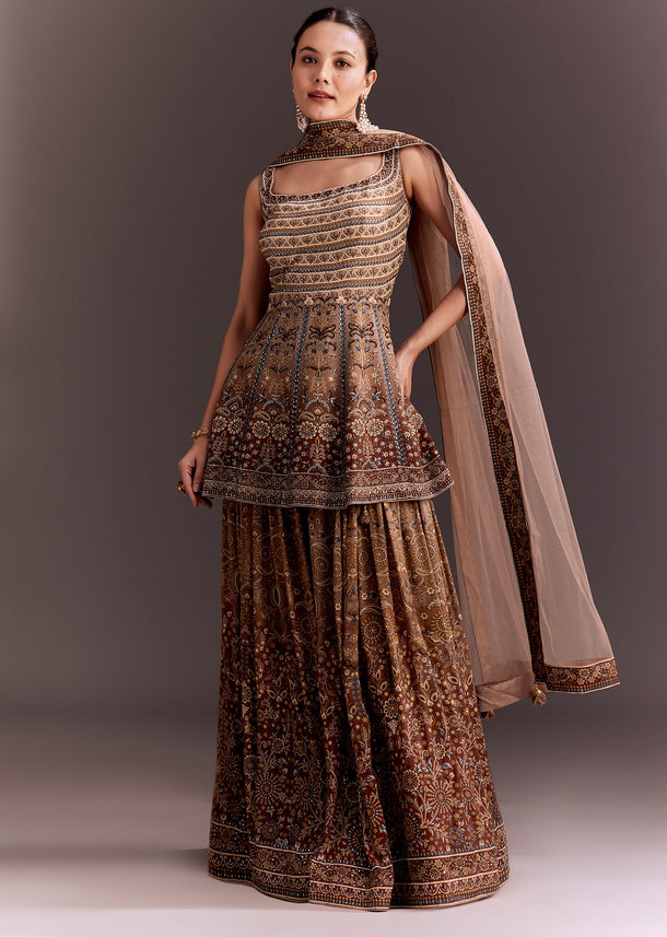 Brown Embroidered Palazzo Set