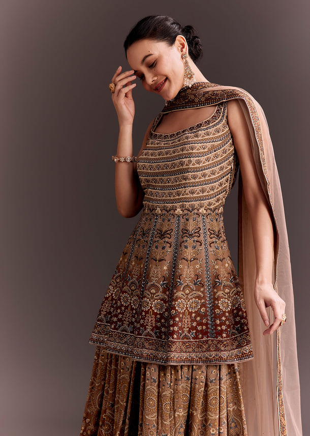 Brown Embroidered Palazzo Set