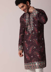 Brown Festive Silk Kurta Set For Men