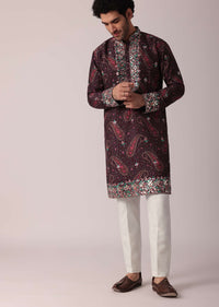 Brown Festive Silk Kurta Set For Men