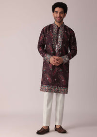 Brown Festive Silk Kurta Set For Men