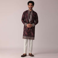 Brown Festive Silk Kurta Set For Men