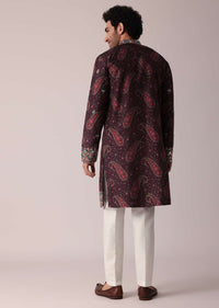 Brown Festive Silk Kurta Set For Men