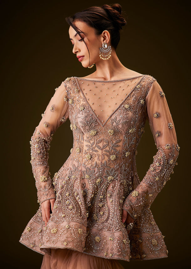 Brown Hand Embroidered Sharara Set