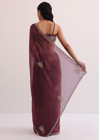 Brown Jacquard Saree With Cut Dana Embroidery