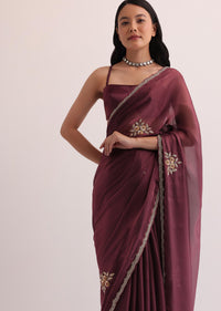 Brown Jacquard Saree With Cut Dana Embroidery