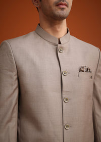 Brown Jodhpuri Set With Mandarin Collar