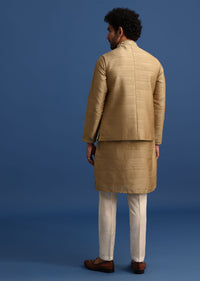 Brown Kurta Jacket Set With Thread And Mirror Work