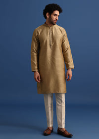 Brown Kurta Jacket Set With Thread And Mirror Work