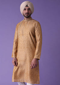 Brown Kurta Set In Jacquard Fabric With Geometric Print