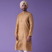 Brown Kurta Set In Jacquard Fabric With Geometric Print