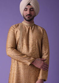 Brown Kurta Set In Jacquard Fabric With Geometric Print