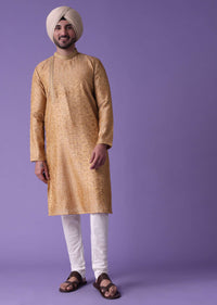 Brown Kurta Set In Jacquard Fabric With Geometric Print