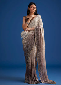 Brown Ombre Net Saree With Sequins Work